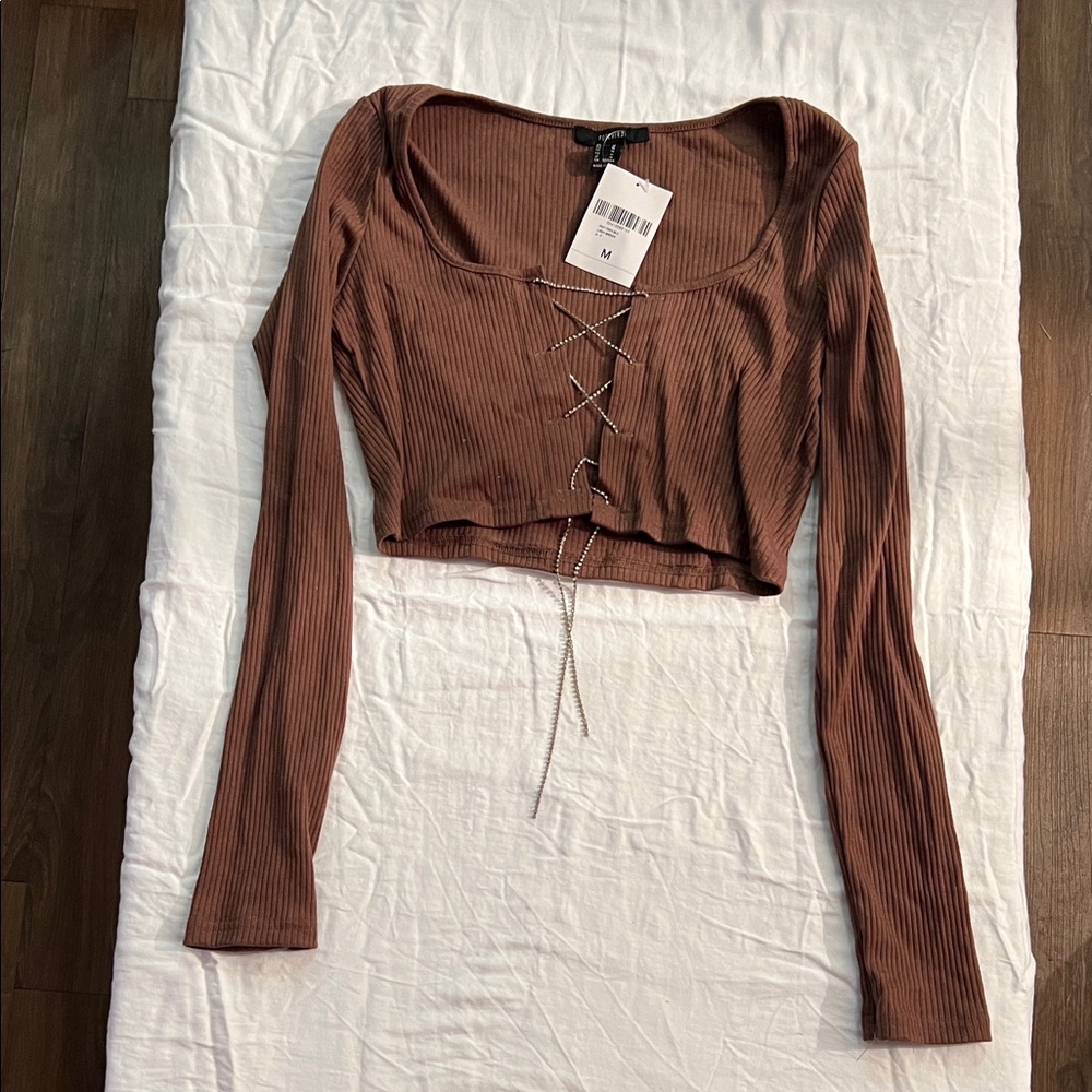 Forever 21 Brown Lace-Up Crop Top
